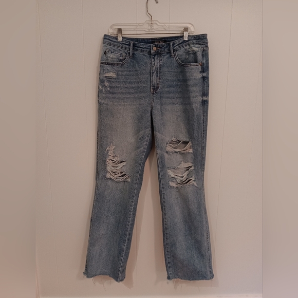 Judy Blue Dark Wash Mid Rise Distressed Straight Leg Jeans
